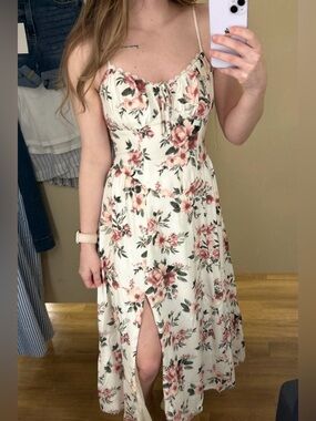 Floral White and Pink Milkmaid Sun Dress